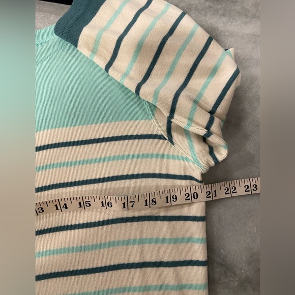 L.L. Bean Size LP Aquamarine Teal Stripe 3/4 Sleeve Knit Heritage Mariner Shirt - Picture 11 of 11